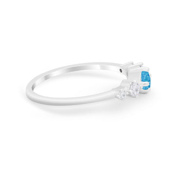 Petite Dainty Fashion Ring Round Lab Created Blue Opal 925 Sterling Silver